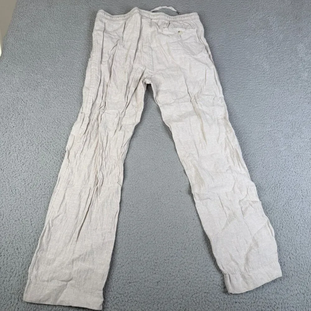 LINEN CHINO  Pants Mens M Beige Pull On Casual Beachy Resort Coastal Panama Jack